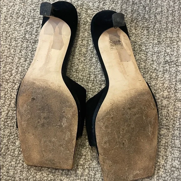 Good American Standout Square Toe Black Suede Size 9 Slide Sandals Kitten Heels - Picture 5 of 5